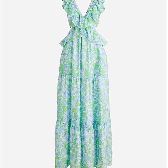 J.Crew Collection ruffle-trim cutout maxi dress in lime floral - Picture 3 of 3
